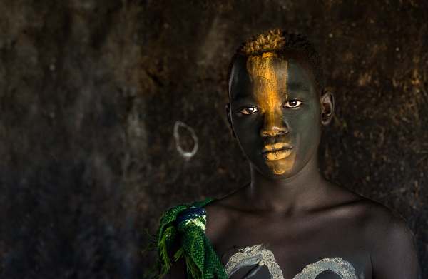 Portrait of a Suri Boy with Orange Clay by John Rowe