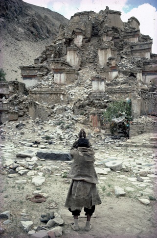 Praying at Destroyed Jonang Kumbum by Thomas L. Kelly